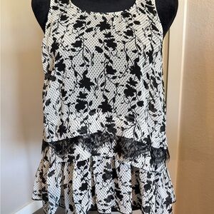 CAbi Black and White Floral Tank Top